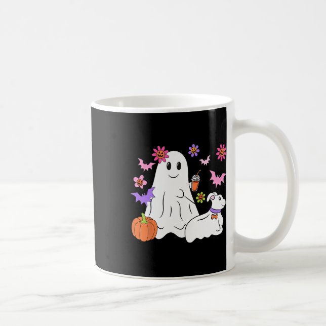 Funny Ghost Walking Dog Spooky Ghost Kaffee Hallow Kaffeetasse (Rechts)