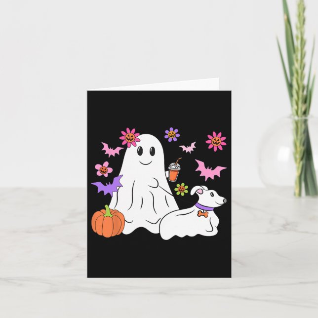 Funny Ghost Walking Dog Spooky Ghost Kaffee Hallow Karte (Vorderseite)
