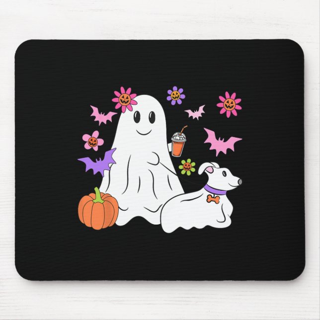Funny Ghost Walking Dog Spooky Ghost Kaffee Hallow Mousepad (Vorne)