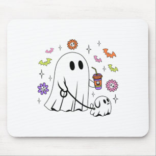 Funny Ghost Walking Dog Spooky Ghost Kaffee Hallow Mousepad