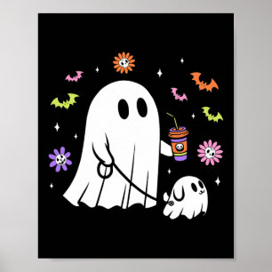 Funny Ghost Walking Dog Spooky Ghost Kaffee Hallow Poster