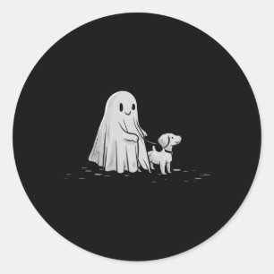 Funny Ghost Walking Dog Spooky Jahreszeit Hallowee Runder Aufkleber