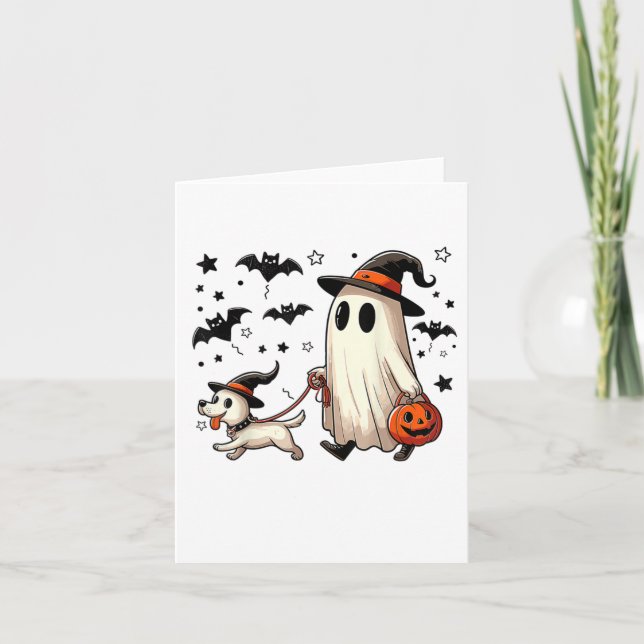 Funny Ghost Walking Dog Spooky Season Halloween Co Karte (Vorderseite)
