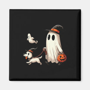 Funny Ghost Walking Dog Spooky Season Halloween Co Magnet