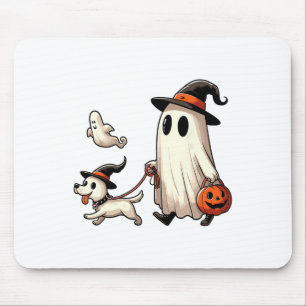 Funny Ghost Walking Dog Spooky Season Halloween Co Mousepad