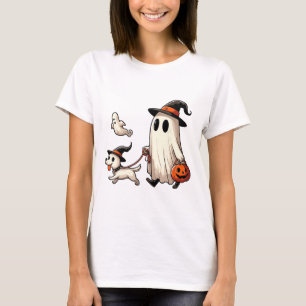 Funny Ghost Walking Dog Spooky Season Halloween Co T-Shirt