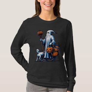 Funny Ghost Walking Hund Retro Floral Frauen Männe T-Shirt