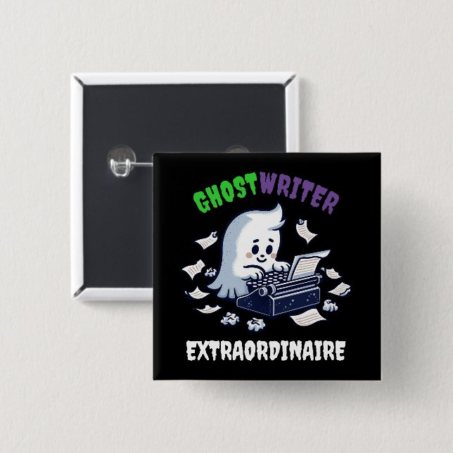 Funny Ghost Writer Extraordinaire Niedlich Ghost Button (Vorne & Hinten)