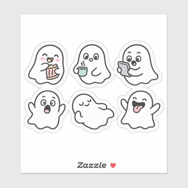 Funny Ghosts Sticker Pack - Niedliche Kawaii Geist (Blatt)