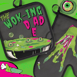 Funny Ghoulishly Delicious The Wok Vater Pun Ofenhandschuh & Topflappen-Set