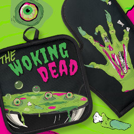Funny Ghoulishly Delicious Woking Dead Pub Ofenhandschuh & Topflappen-Set