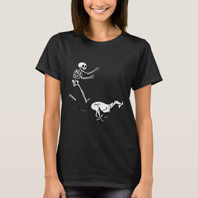 Funny Ghound Running Skeleton Halloween T-Shirt (Vorderseite)