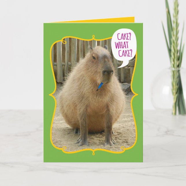 Funny Giant Cake Eating Guinea Pig Birthday Karte (Vorderseite)
