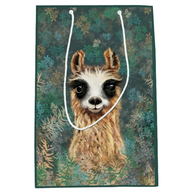 Funny Gift Bag mit Neugierigem Llama Mittlere Geschenktüte (Vorderseite)