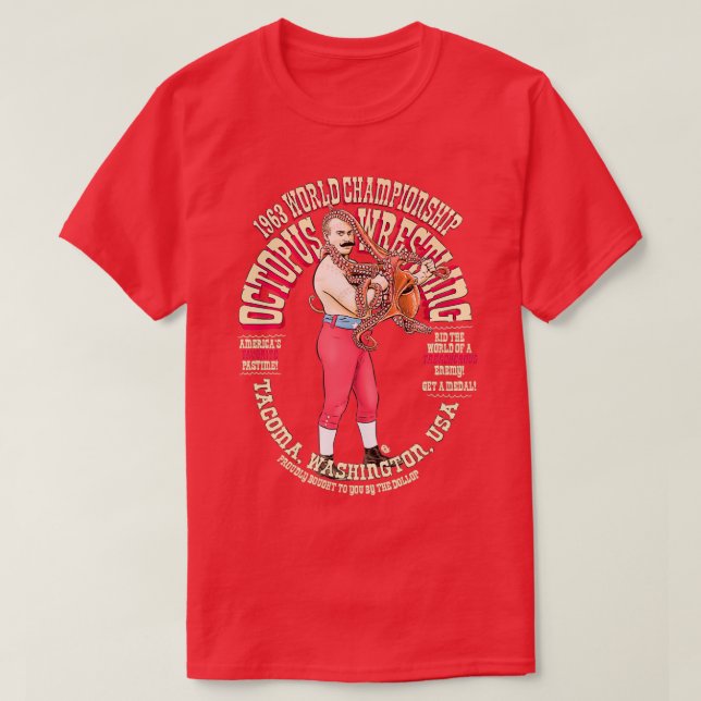 Funny Gift The Dollop Octopus Wrestling Retro Wave T-Shirt (Design vorne)