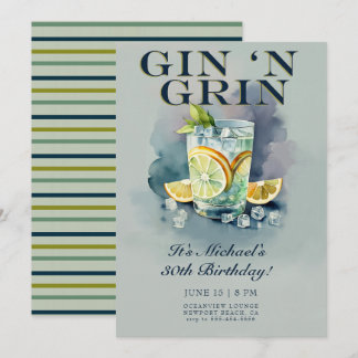Funny Gin n Grin Cocktail Party Männer 30. Geburts Einladung
