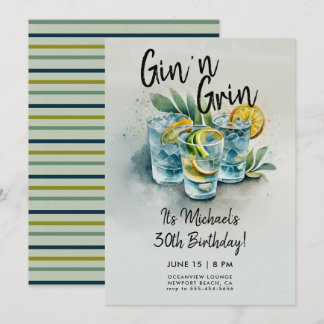 Funny Gin n Grin Drinks Party Männer 30. Geburtsta Einladung
