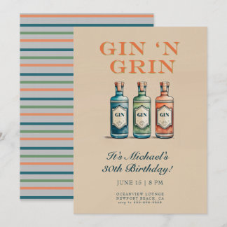 Funny Gin n Grin Flasche Humorsche Männer 30. Gebu Einladung