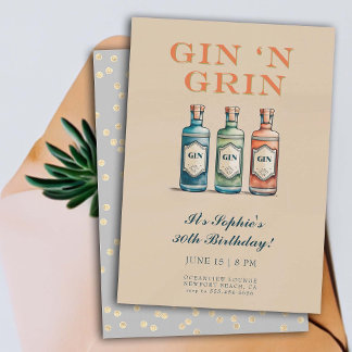 Funny Gin n Grin Humour Elegant 30. Geburtstag Einladung