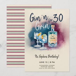 Funny Gin n Grin Party Stripe Modern 30. Geburtsta Einladung