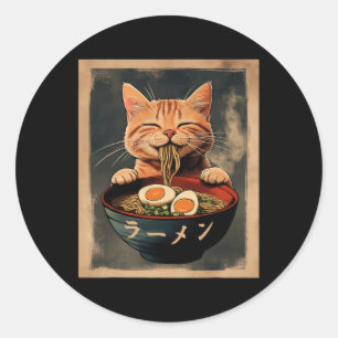 Funny Ginger Cat Ramen Japanisches Grafisches T-Sh Runder Aufkleber