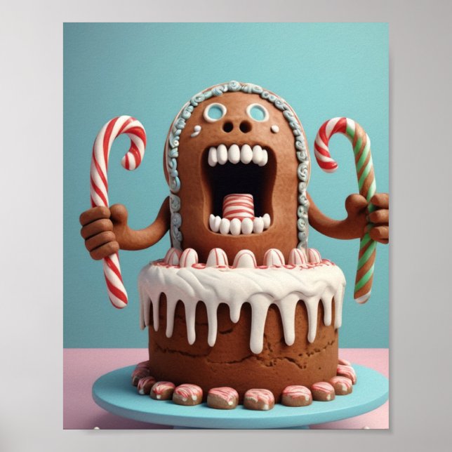 Funny Gingerbread Cake Art – Cute Christmas Candy  Poster (Vorne)