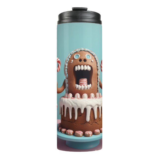 Funny Gingerbread Cake Art – Cute Christmas Candy  Thermosbecher (Vorderseite)