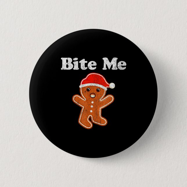 Funny Gingerbread Man Bite Me Christmas Cookie Cos Button (Vorderseite)