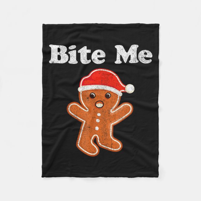 Funny Gingerbread Man Bite Me Christmas Cookie Cos Fleecedecke (Vorderseite)