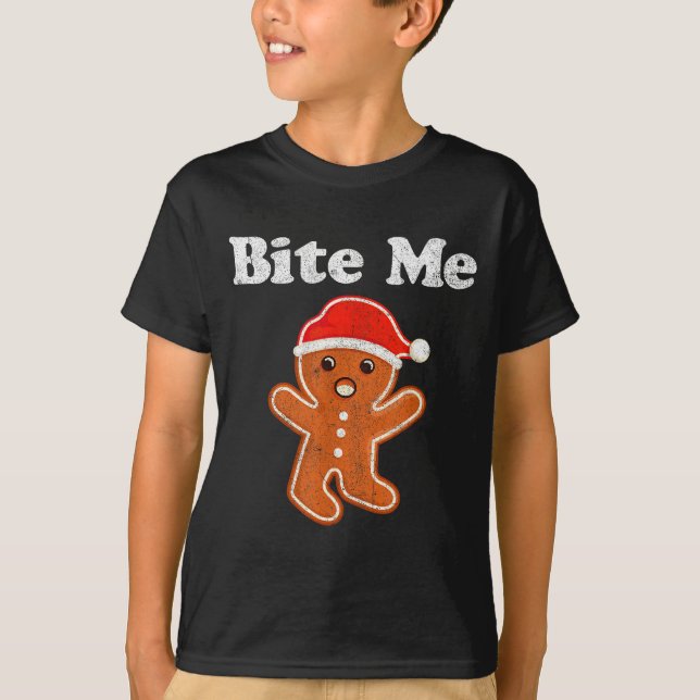 Funny Gingerbread Man Bite Me Christmas Cookie Cos T-Shirt (Vorderseite)