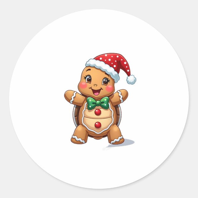 Funny Gingerbread Man Turtle Christmas Womens Mens Runder Aufkleber (Vorderseite)