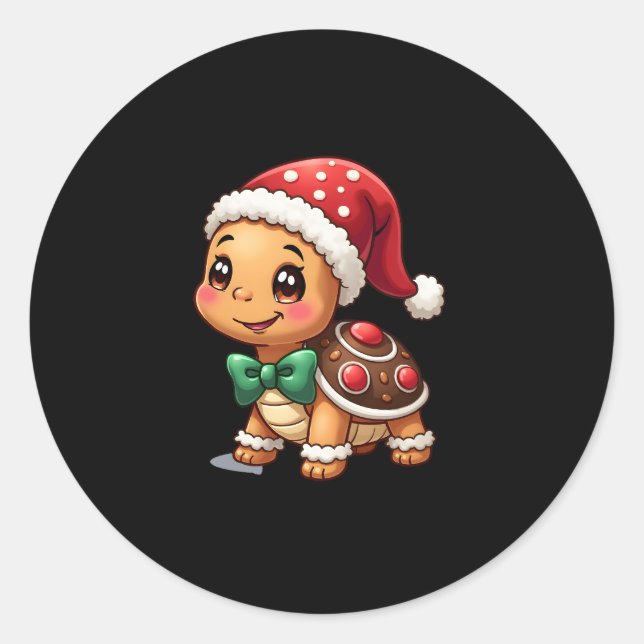 Funny Gingerbread Man Turtle Christmas Womens Mens Runder Aufkleber (Vorderseite)