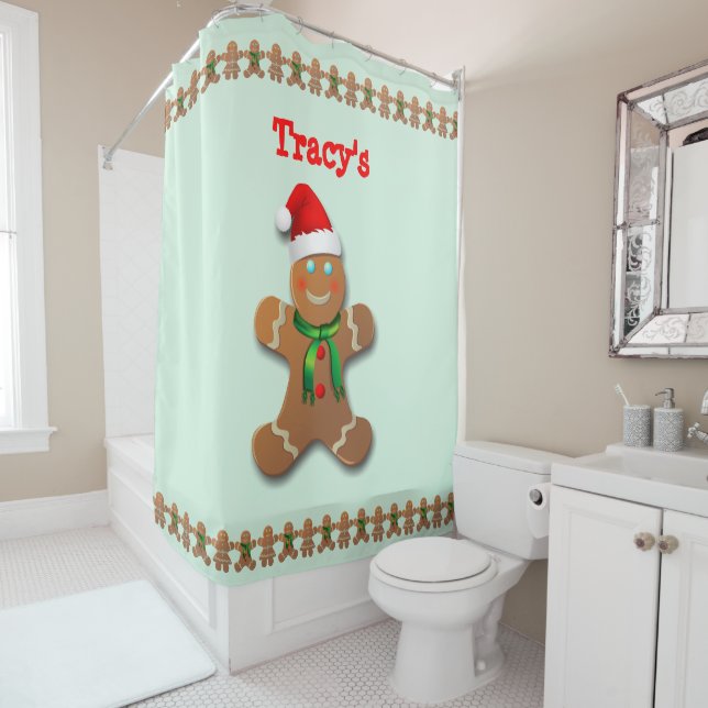 Funny Gingerbread Mann mit Weihnachtsmannmütze Duschvorhang (Beispiel)