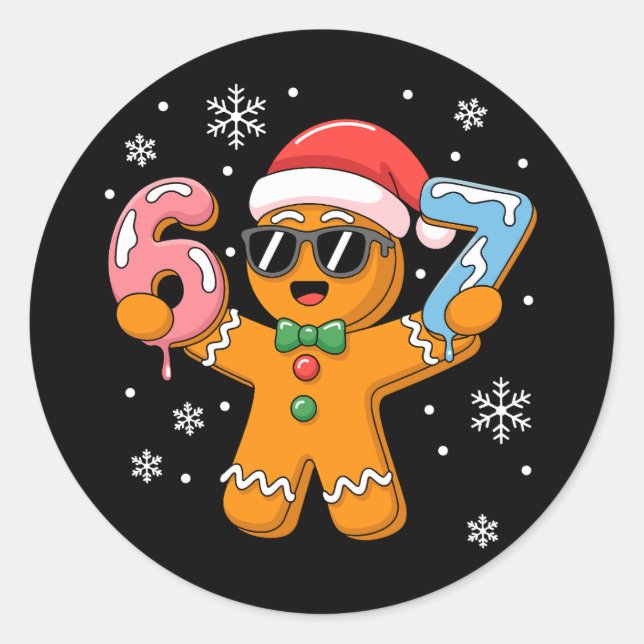 Funny Gingerbread Six Seven 67 Ice Cream Drip Xmas Runder Aufkleber (Vorderseite)