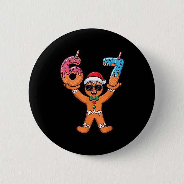 Funny Gingerbread Six Seven Meme Christmas Brainro Button (Vorderseite)