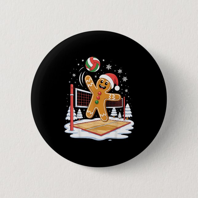 Funny Gingerbread Volleyball Player Christmas  Button (Vorderseite)