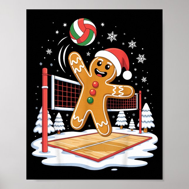 Funny Gingerbread Volleyball Player Christmas  Poster (Vorne)