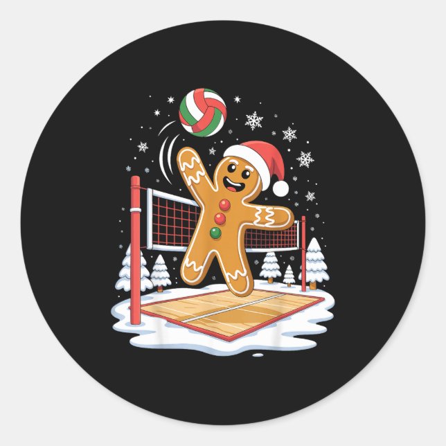 Funny Gingerbread Volleyball Player Christmas  Runder Aufkleber (Vorderseite)