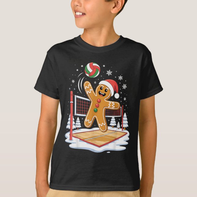 Funny Gingerbread Volleyball Player Christmas  T-Shirt (Vorderseite)