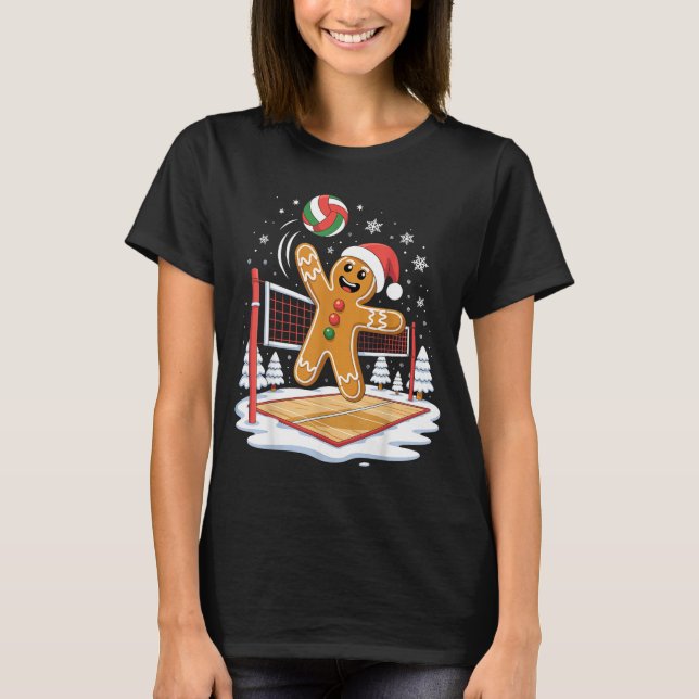 Funny Gingerbread Volleyball Player Christmas  T-Shirt (Vorderseite)