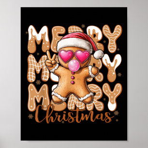 Funny Gingerbrot Cookie Peace Sign Merry Ch Poster