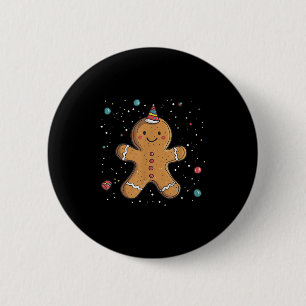 Funny Gingerbrot Man mit Party-Hutkostüm Button