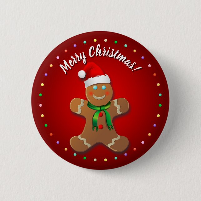 Funny Gingerbrot Man mit Red Christmas Hat Button (Vorderseite)