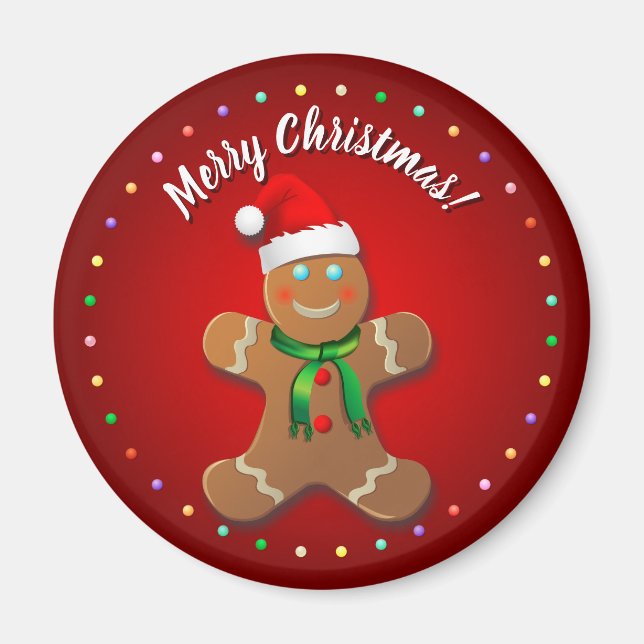 Funny Gingerbrot Man mit Red Christmas Hat Magnet (Vorne)