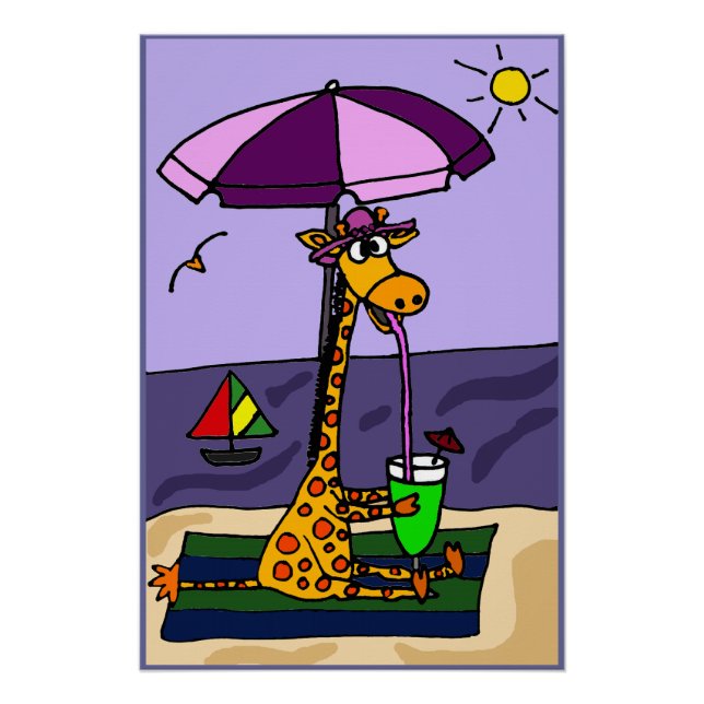 Funny Giraffe am Strandposter Poster (Vorderseite)