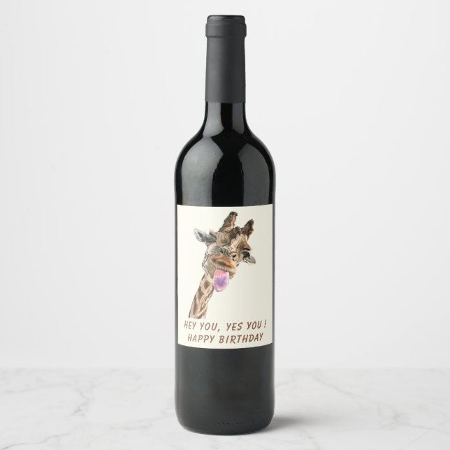 Funny Giraffe Anniversaire Vin Bouteille Étiquette (Devant)