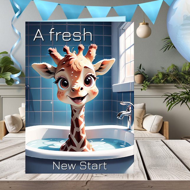 Funny Giraffe Child Geburtstag Karte (Funny birthday greeting card featuring an image of an adorable giraffe in a bathtub - for a child)