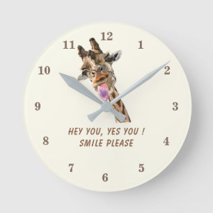Funny Giraffe Clock mit benutzerdefinierten Text u Runde Wanduhr