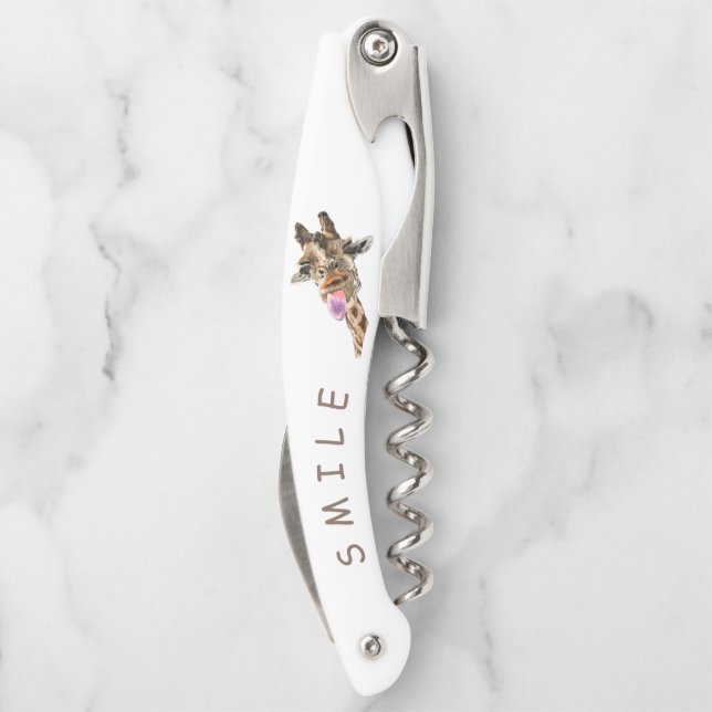 Funny Giraffe Corkschraube Lächeln - Benutzerdefin Kellnermesser (Rückseite)