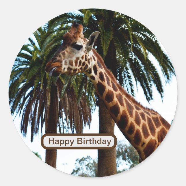 Funny Giraffe, der eine Himbeere gibt, Runder Aufkleber (Vorderseite)